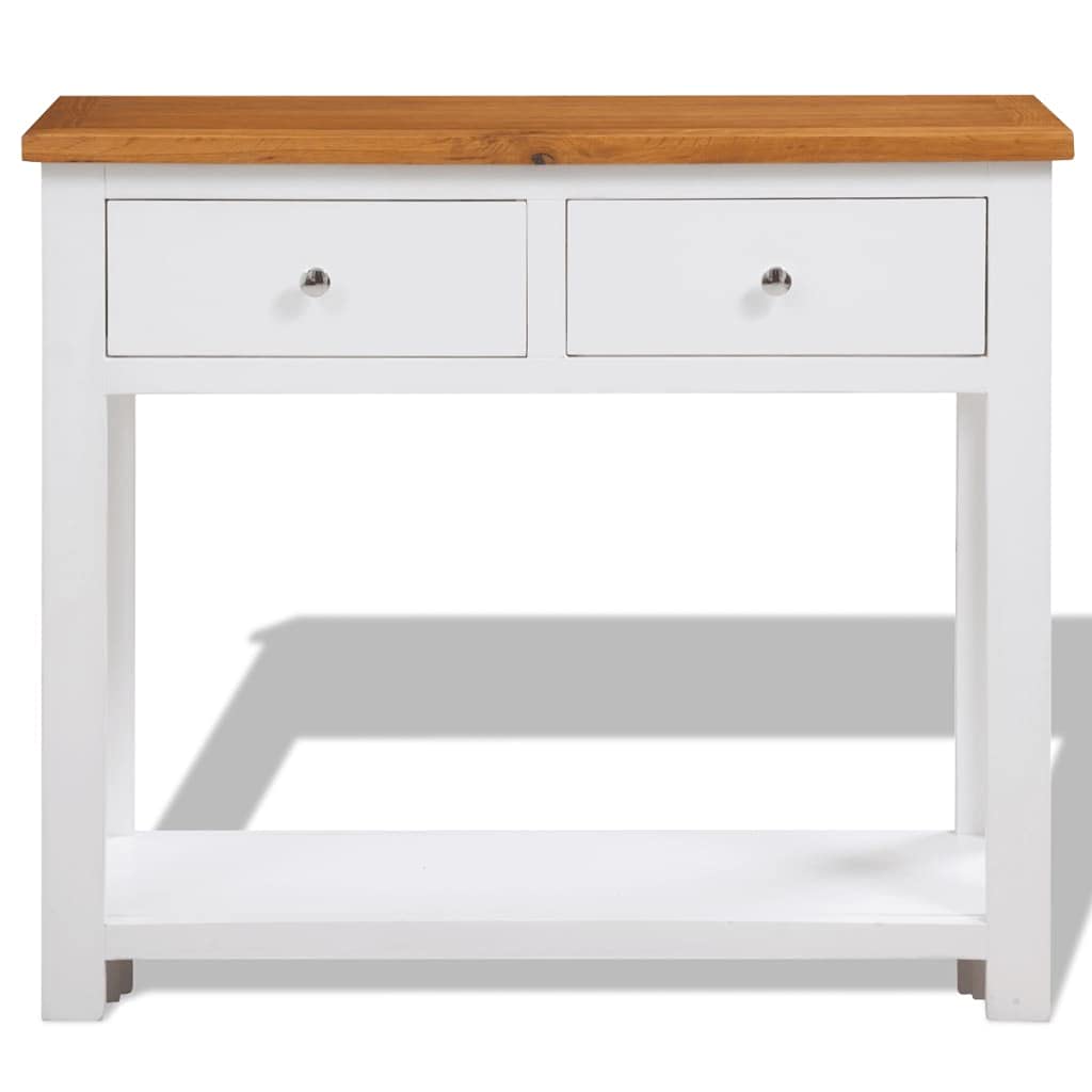 Solid Oak Wood Console Table with 2 Drawer and Shelf Q672