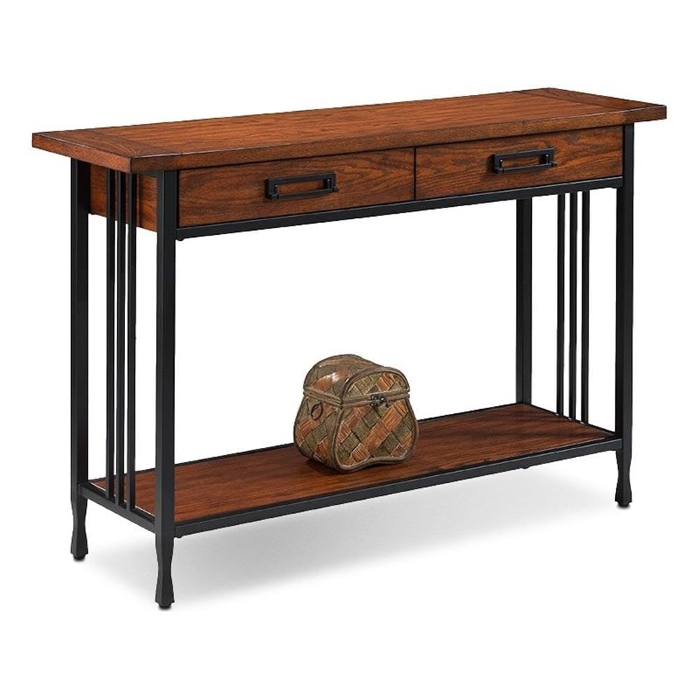 Industrial Wood Console Table with 2 Drawers and Storage Shelf Y41070