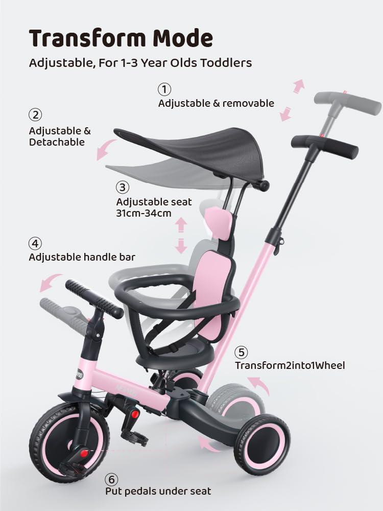 6-in-1 Tricycle for Toddlers 1-3 T193390