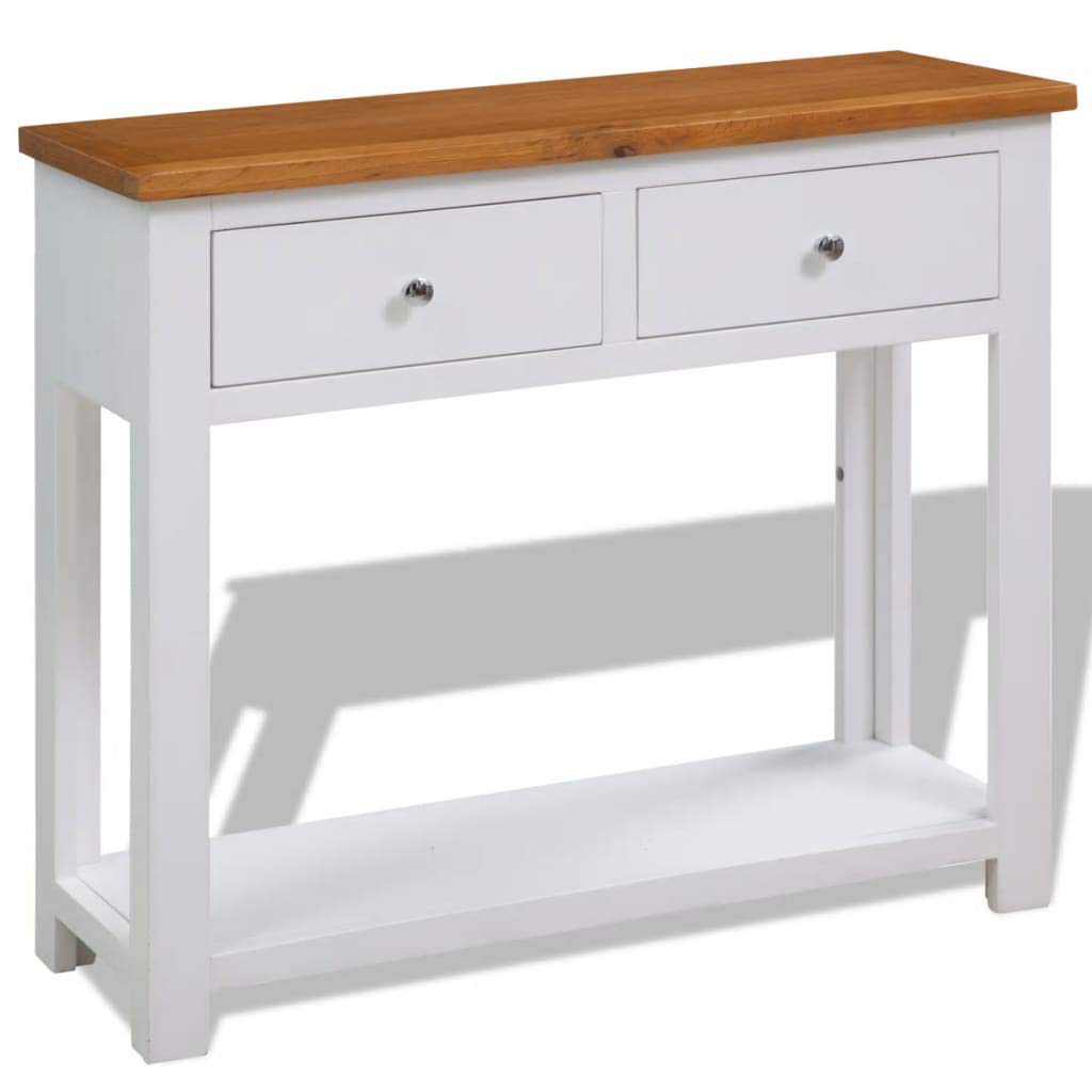 Solid Oak Wood Console Table with 2 Drawer and Shelf Q672