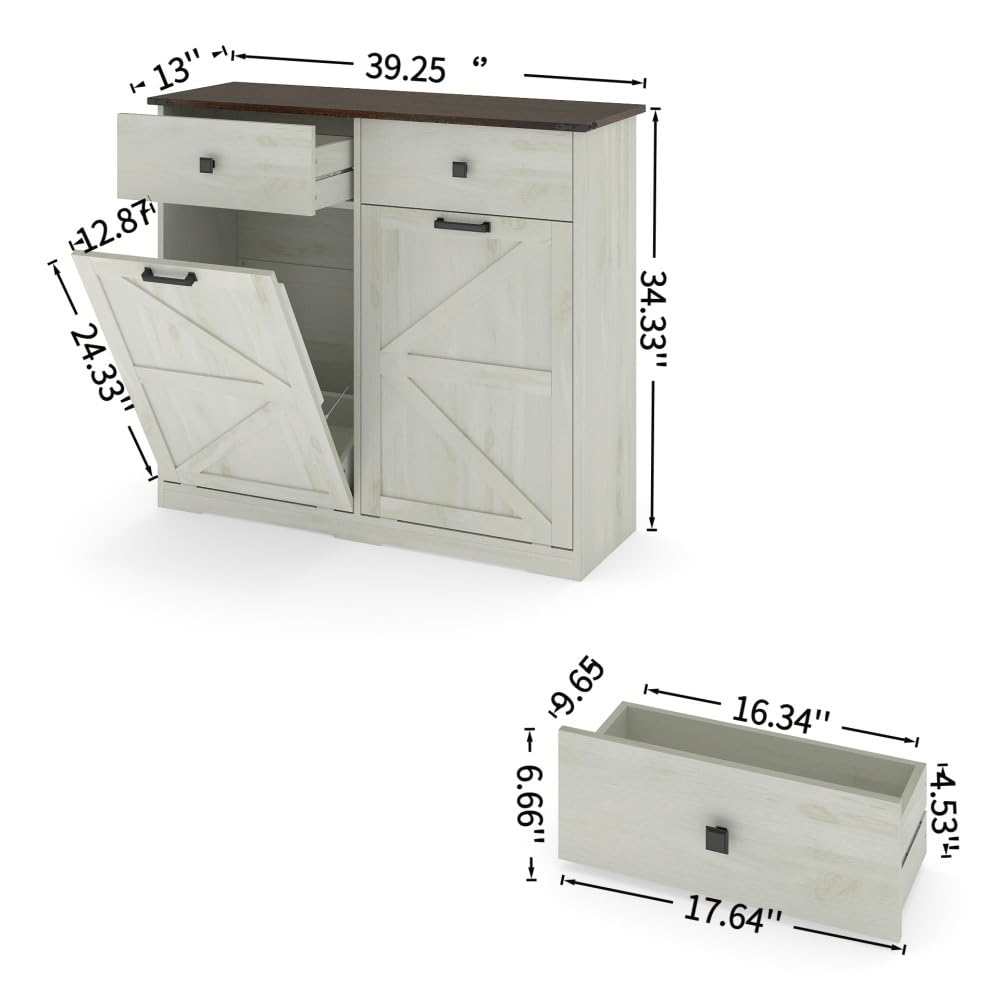 Antique White Woodgrain Tilt Out Trash Cabinet H922