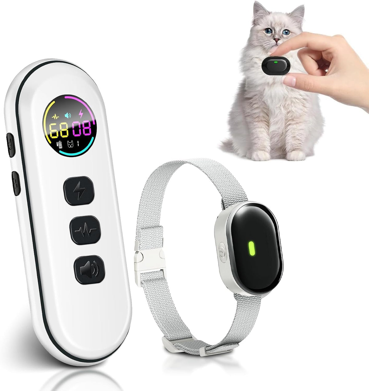 Ultra-Small Cat Training Collar with Remote, Waterproof, Rechargeable (Beige) V717176