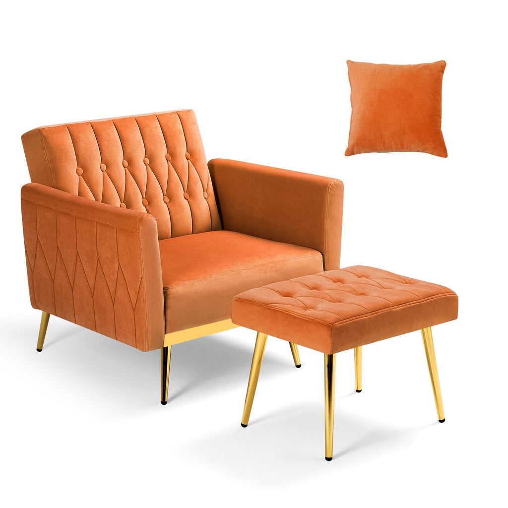 Velvet Accent Chair with Ottoman & Adjustable Backrest W80722