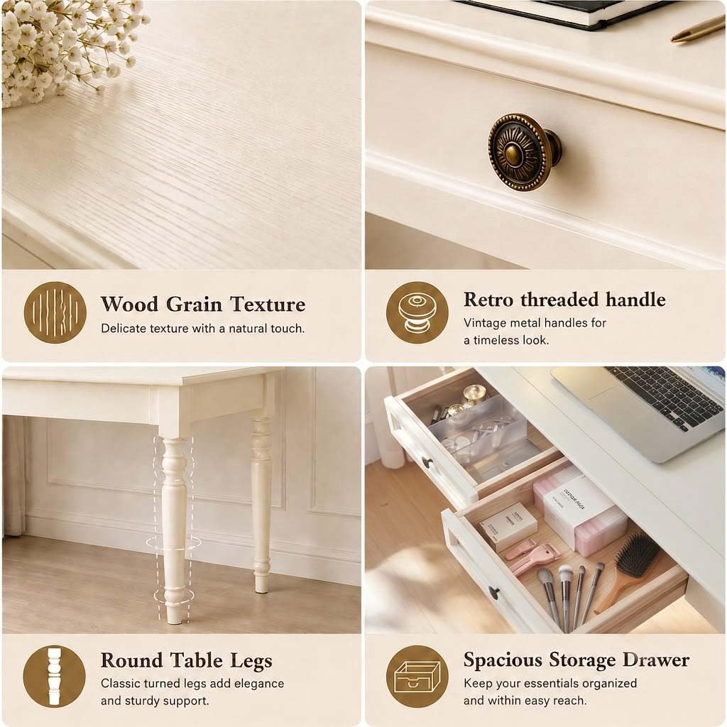 White Writing Desk with Drawers Y5590