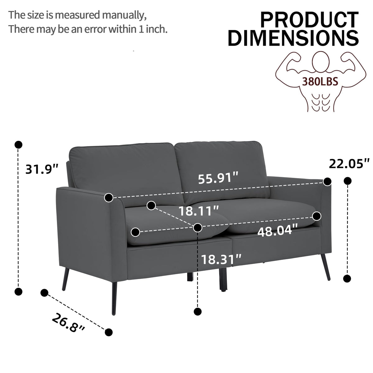 Light Gray 2 Seater Loveseat Sofa J120724