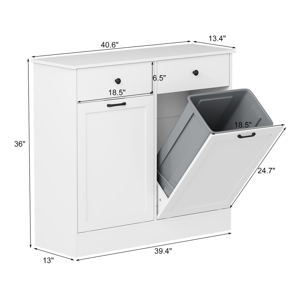 White 2 x 10 Gallon Wooden Tilt Out Trash Can Cabinet Z89148