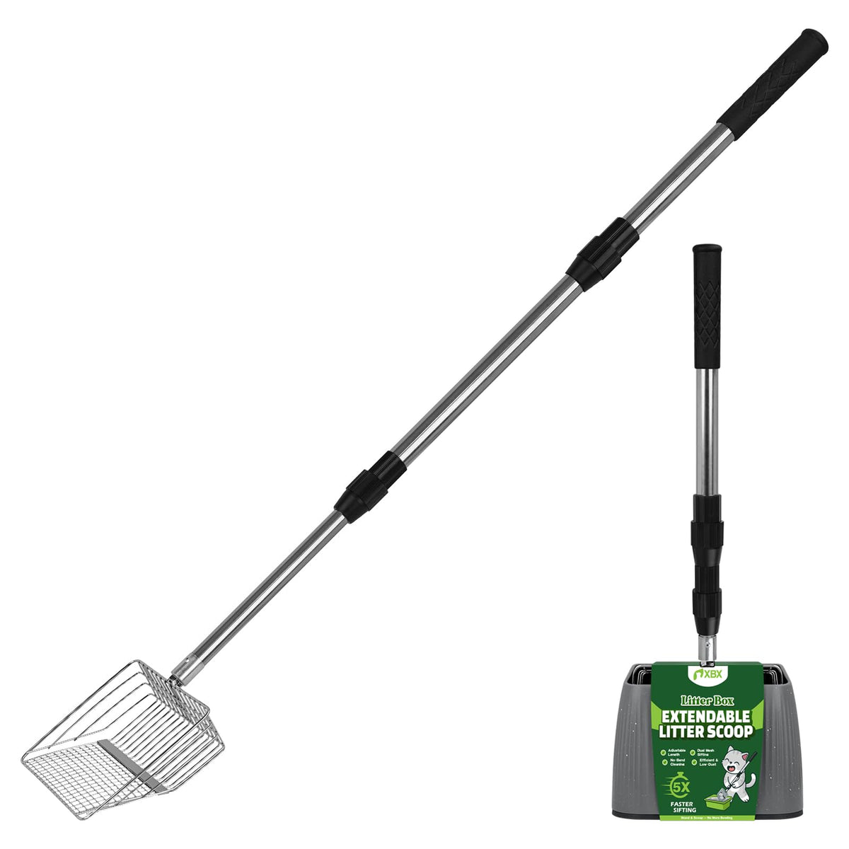 Long Handle Stainless Steel Cat Litter Scoop with Holder E50475