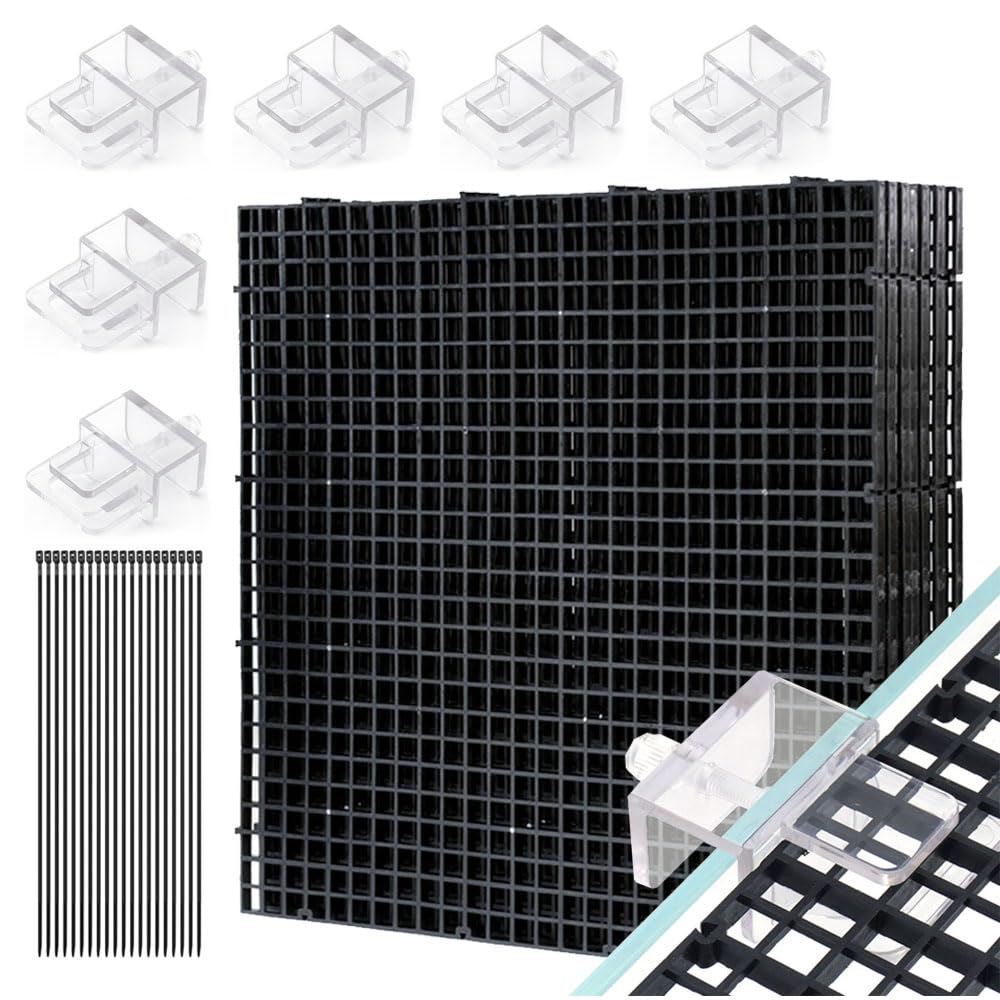 Fish Tank Anti-Jump Set, Aquarium Lid, 8 Pieces Plastic Grid with Brackets and Cable Ties S7258