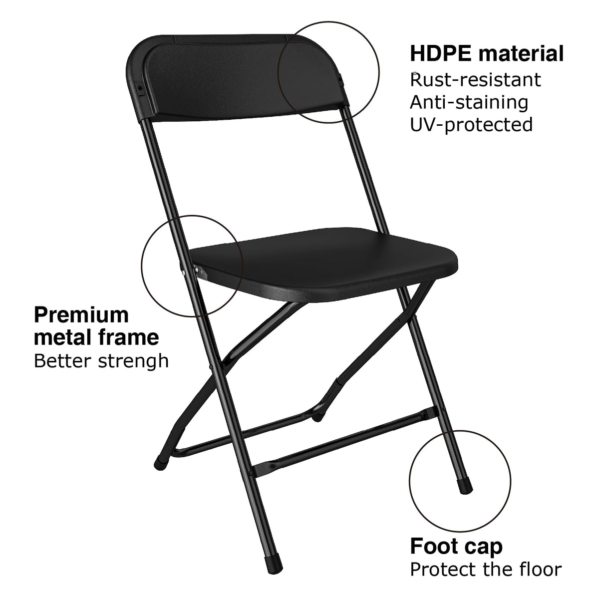 Black Plastic Folding Chairs, 10 Pack O5839
