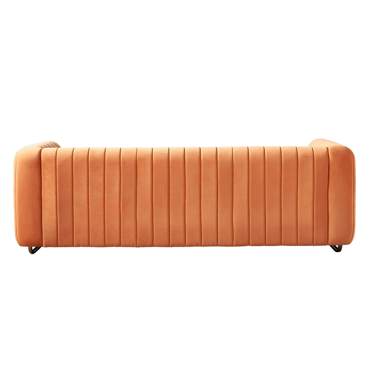 Velvet Sofa Couch, 3-Seater with Channel-Tufted Seats and Gold Steel Legs, Orange K473
