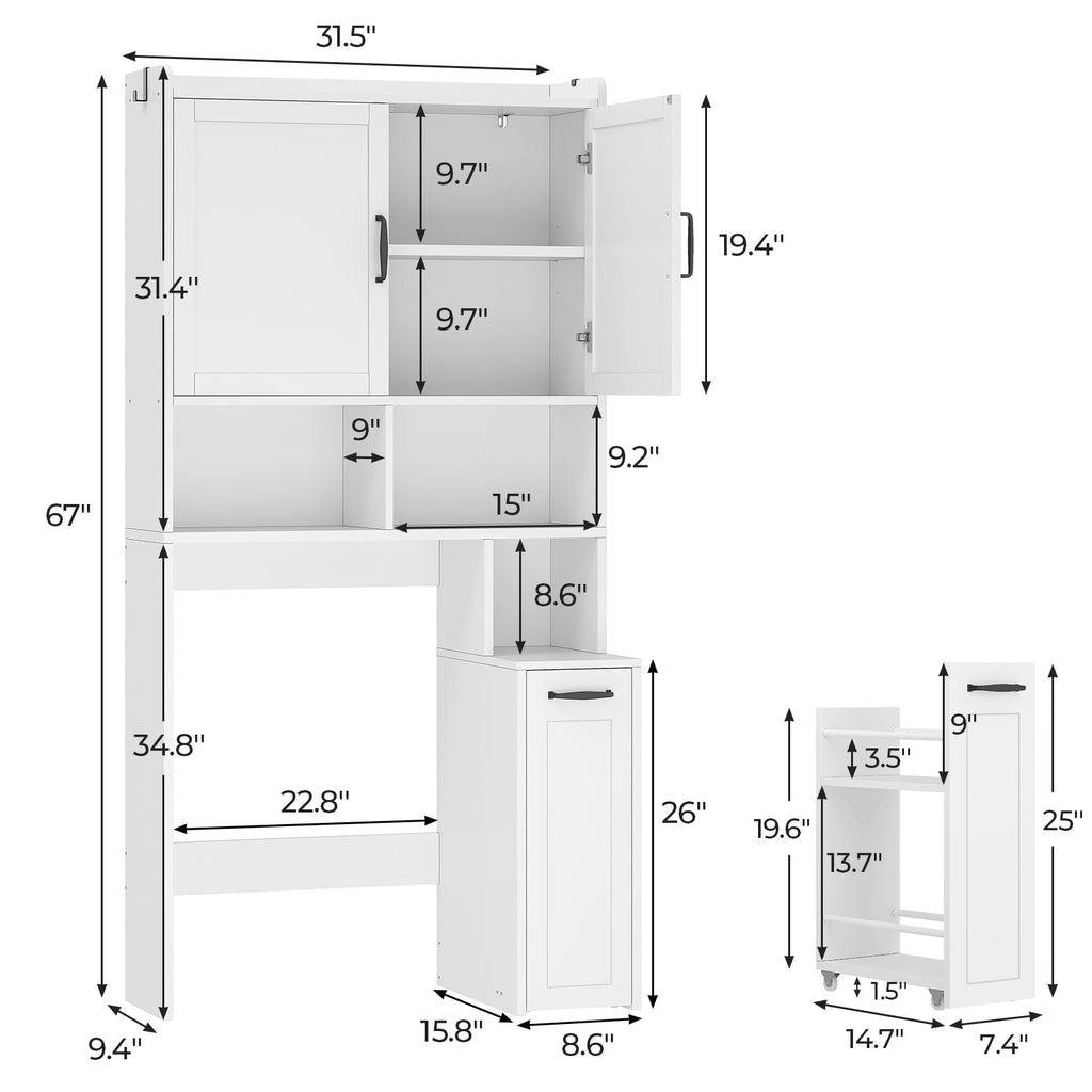 White Over The Toilet Storage Cabinet with Adjustable Shelf C28587