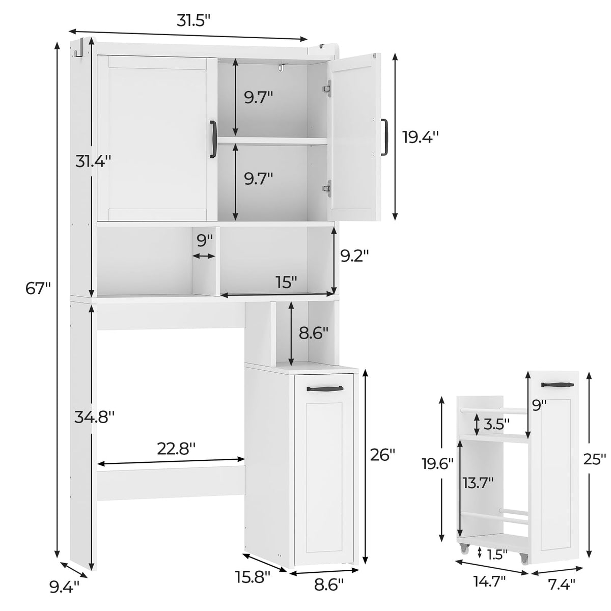 White Over The Toilet Storage Cabinet with Adjustable Shelf C28587