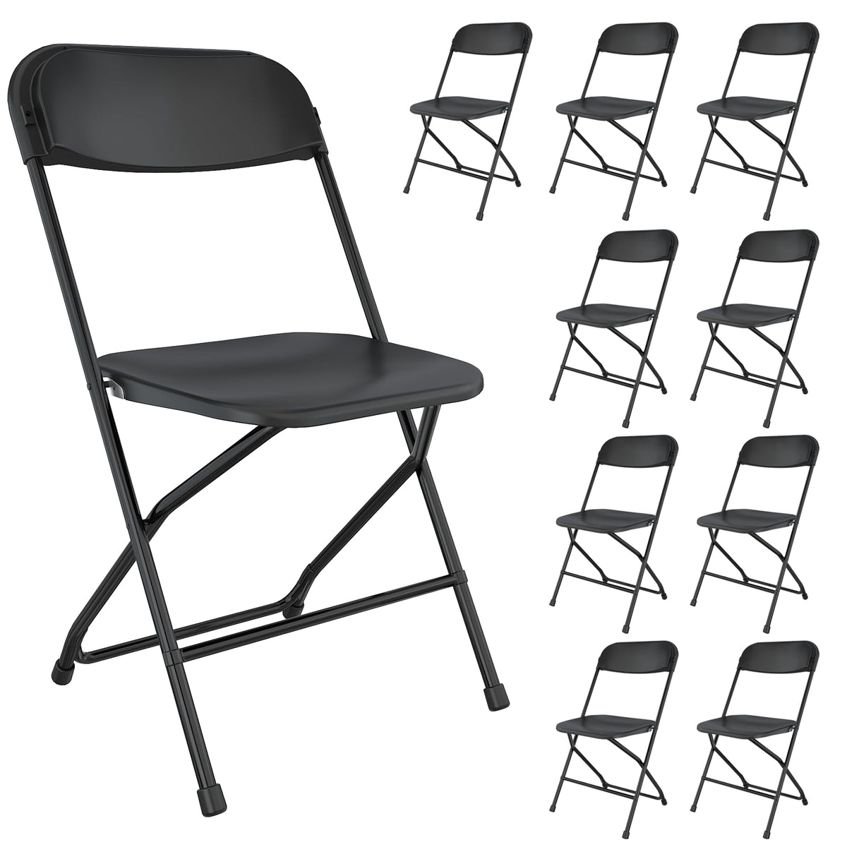 Black Plastic Folding Chairs, 10 Pack O5839