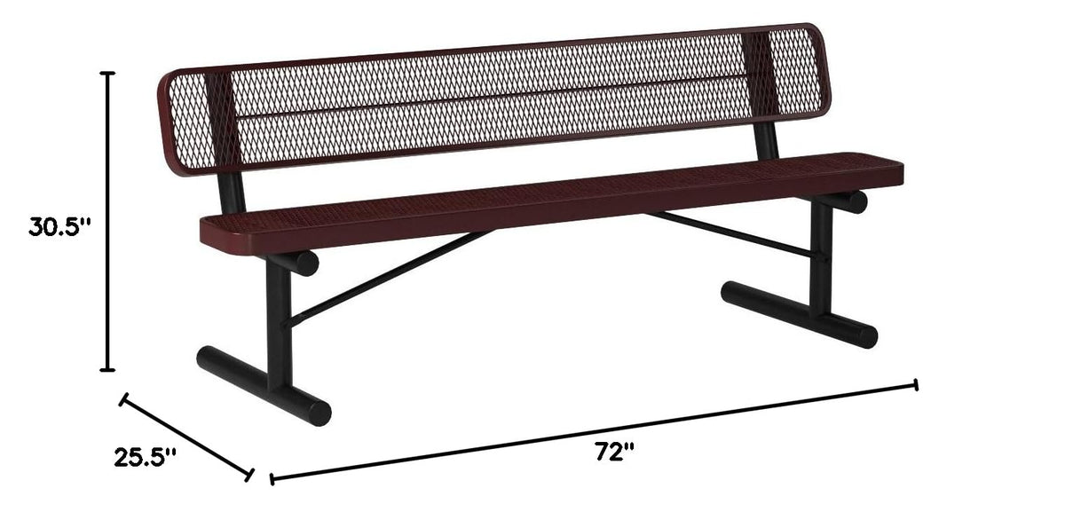Red 6Ft Portable Outdoor Bench with Back O9765