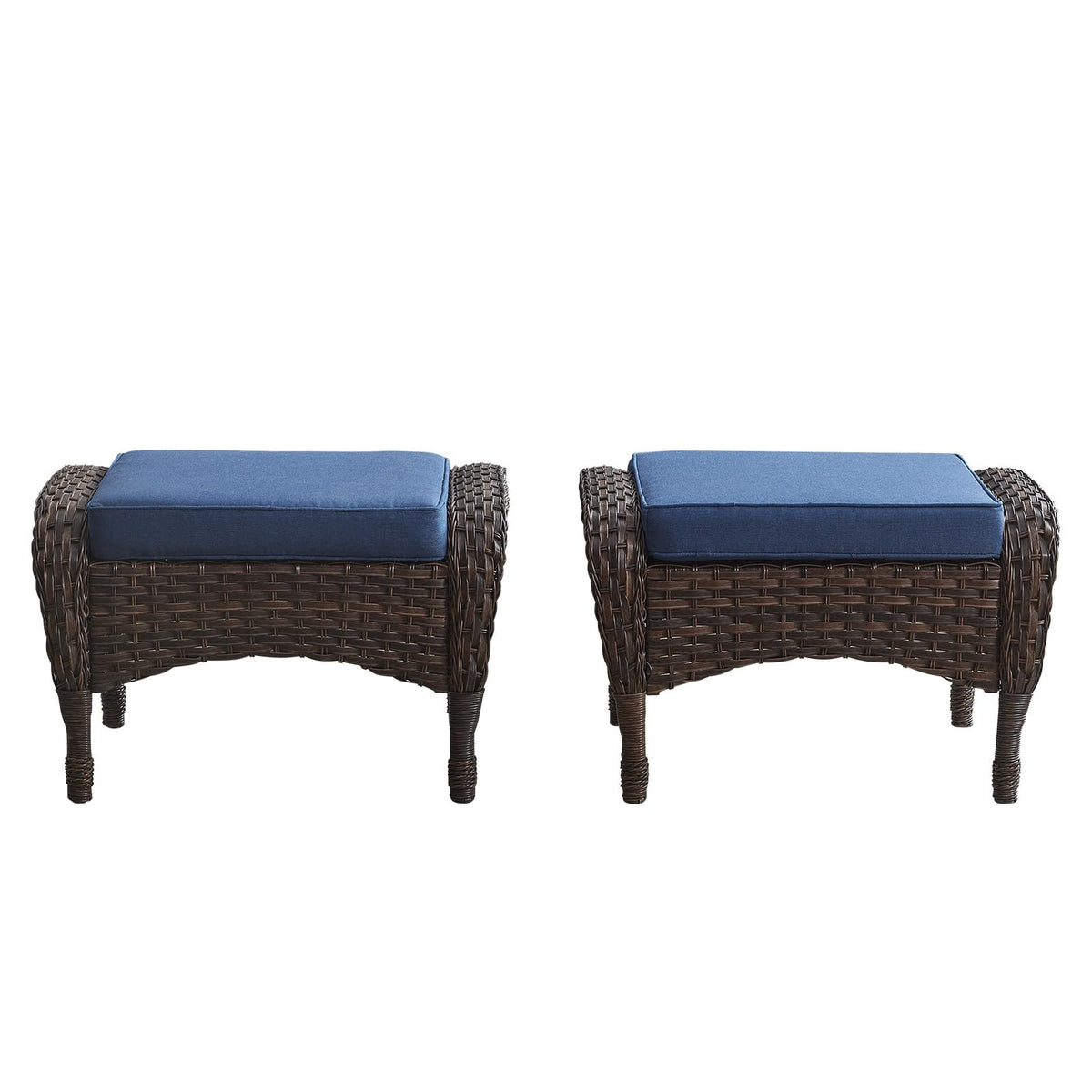 25 Inch PE Wicker Foot Stool Set of 2 with Removable Cushions Brown B31138