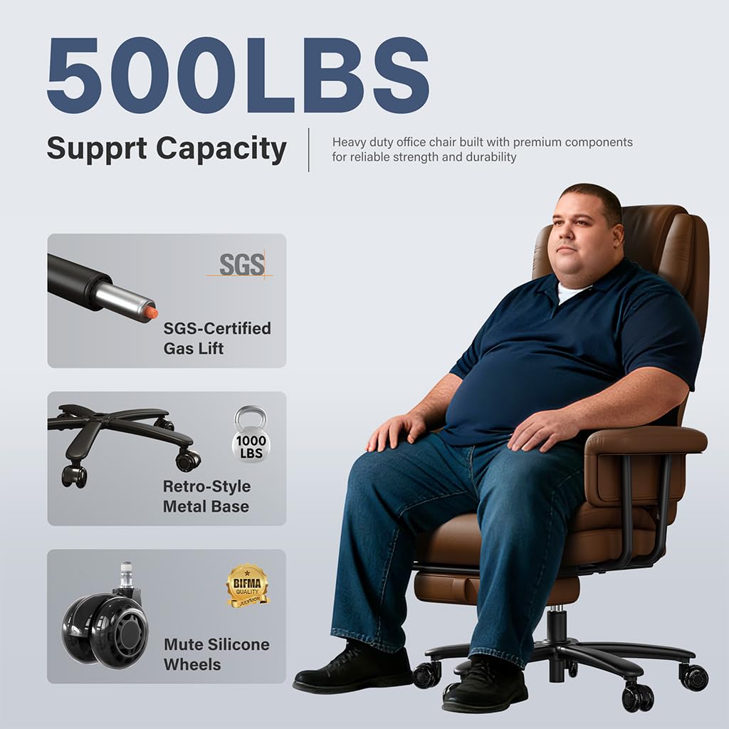 Big and Tall 500LBS Reclining Office Chair with Footrest Y55738