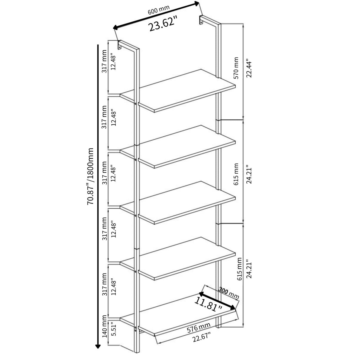 Rustic Brown 5 Tier Wall Mount Ladder Shelf G6332