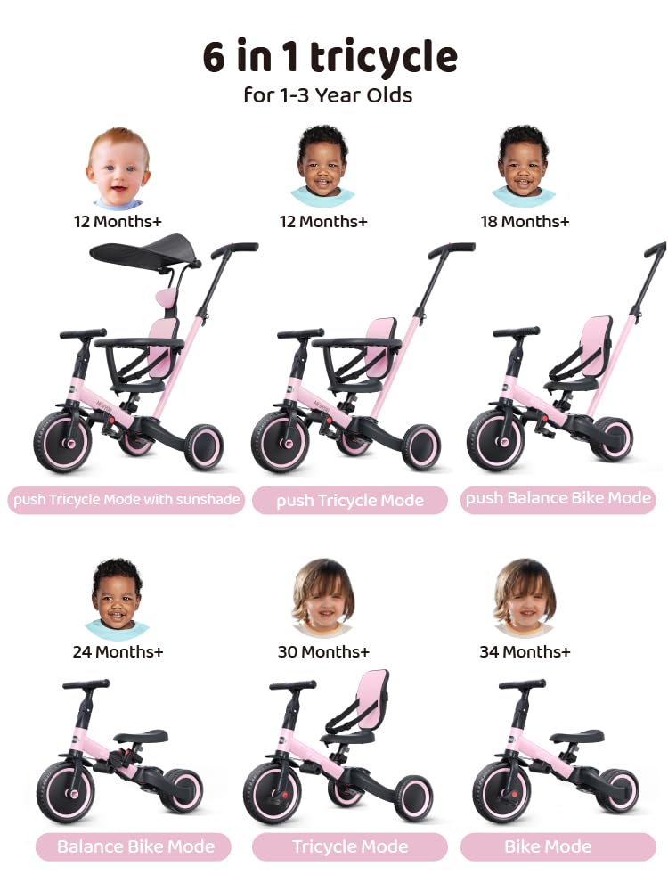 6-in-1 Tricycle for Toddlers 1-3 T193390