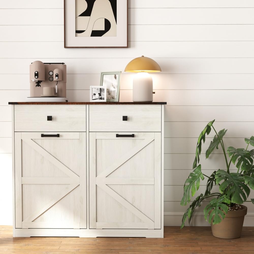 Antique White Woodgrain Tilt Out Trash Cabinet H922