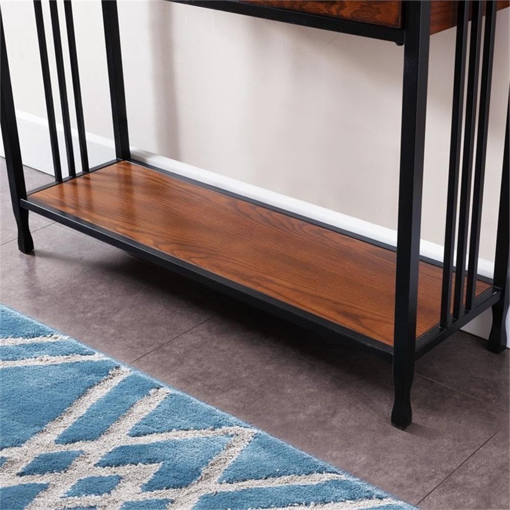 Industrial Wood Console Table with 2 Drawers and Storage Shelf Y41070