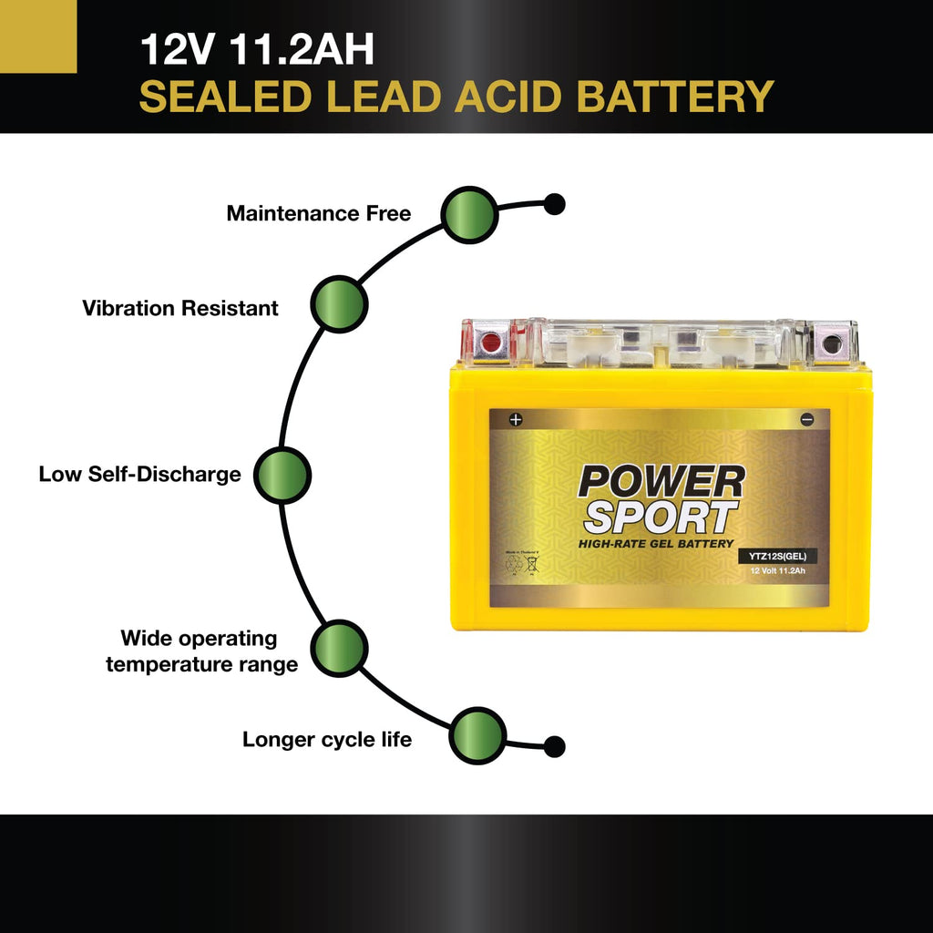 12V 11.2Ah 200 CCA GEL Motorcycle Battery with Nut & Bolt Terminals Y9474