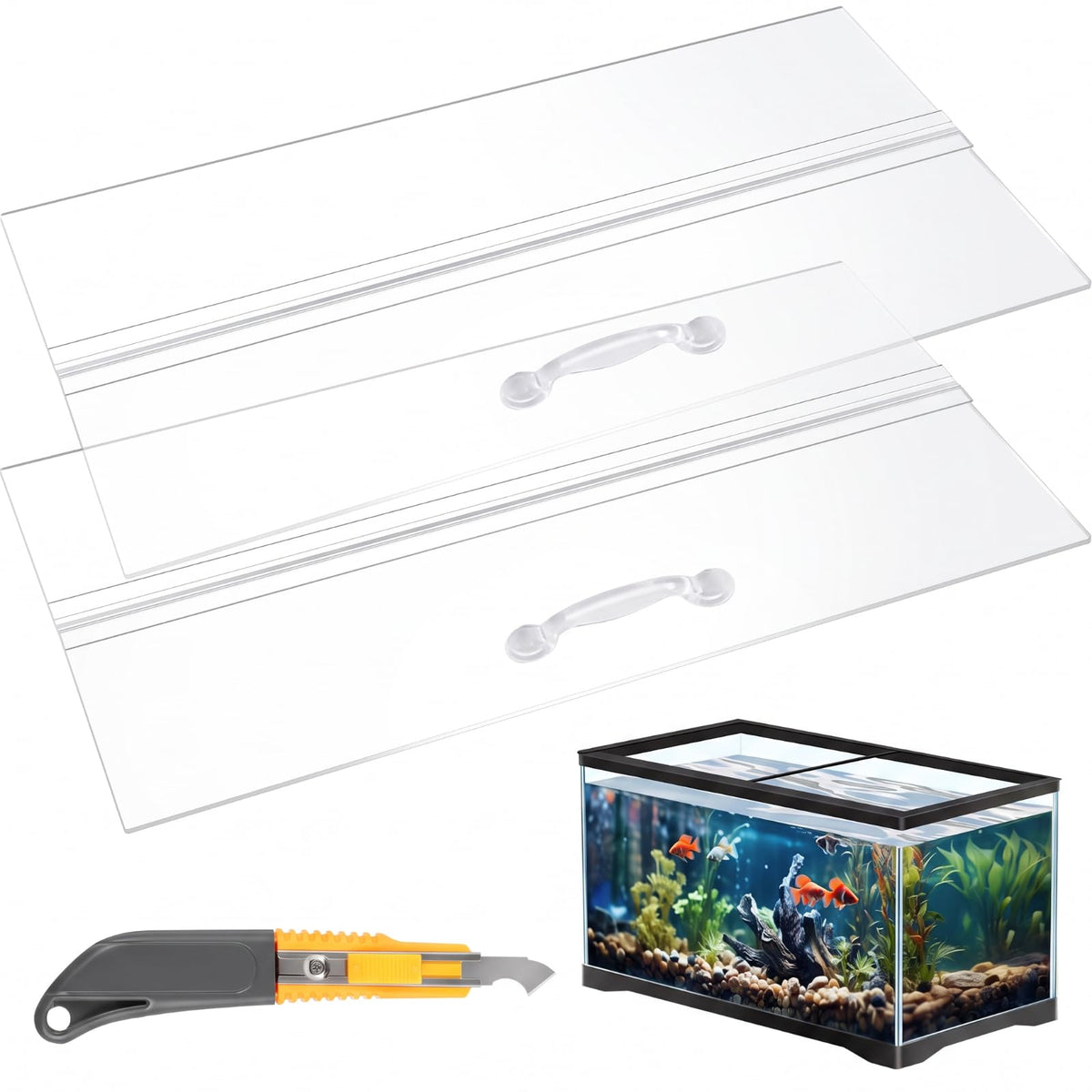 Polycarbonate Aquarium Lid 2 Pieces Set with Hook Knife P303