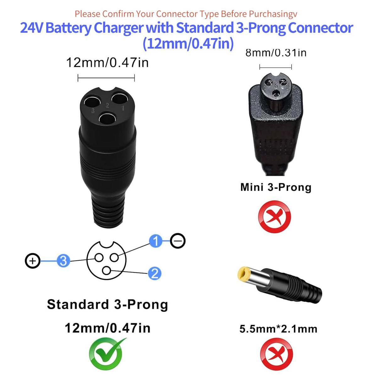 24V Electric Scooter Charger 3-Prong Inline Female Power Cord P562361