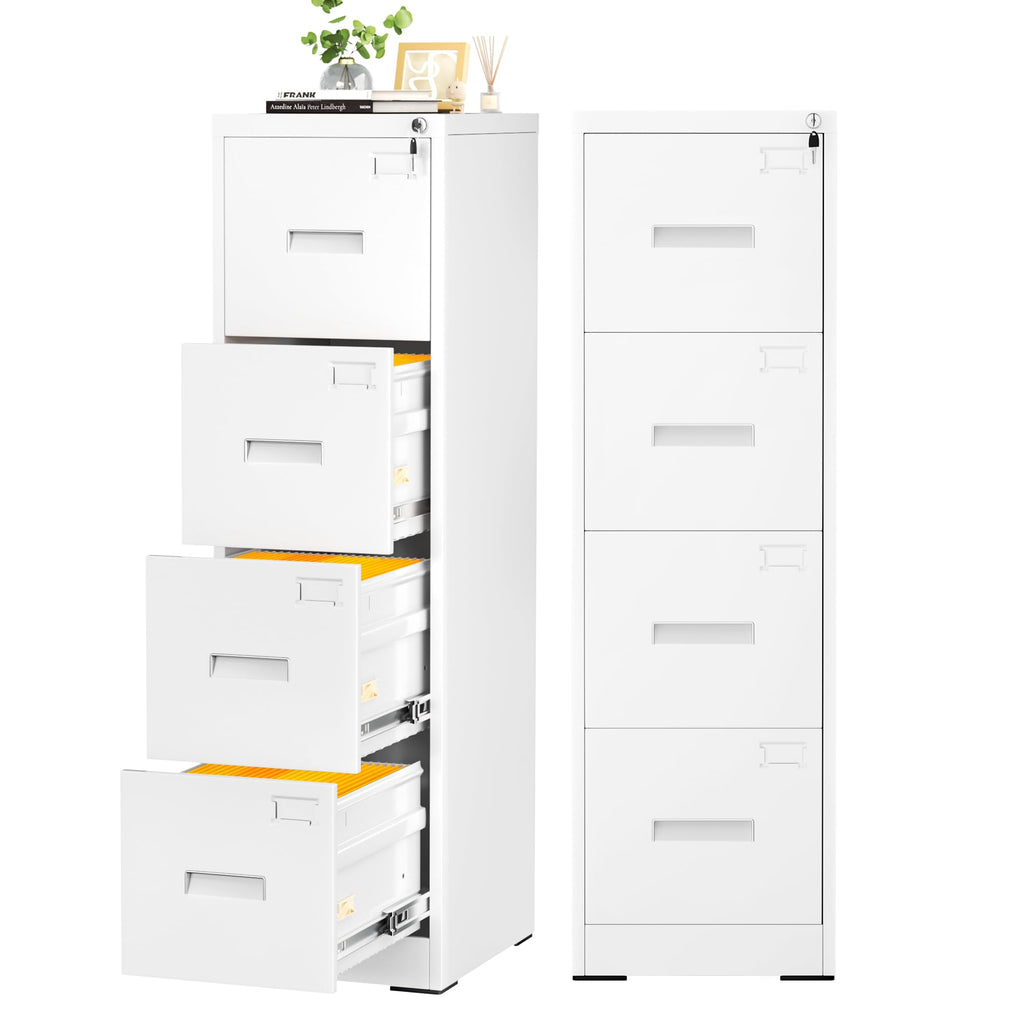 4 Drawer White Metal File Cabinet with Lock I769752