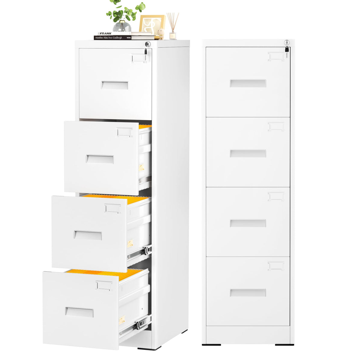 4 Drawer White Metal File Cabinet with Lock I769752