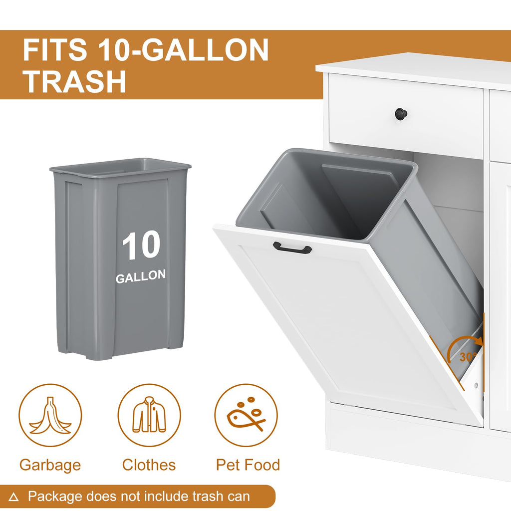White 2 x 10 Gallon Wooden Tilt Out Trash Can Cabinet Z89148