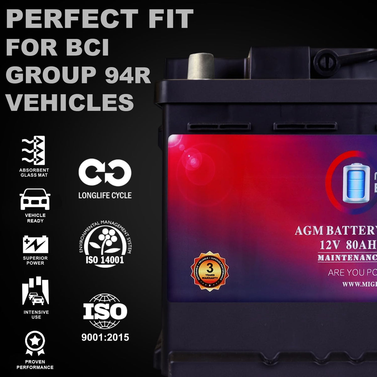 12V 80AH 850 CCA Replacement Battery S23938