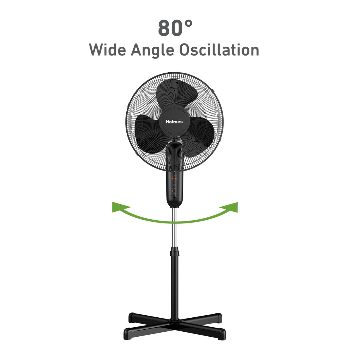 16" Digital Stand Fan, 80° Oscillation, 3 Speeds, Remote Control, Black J533
