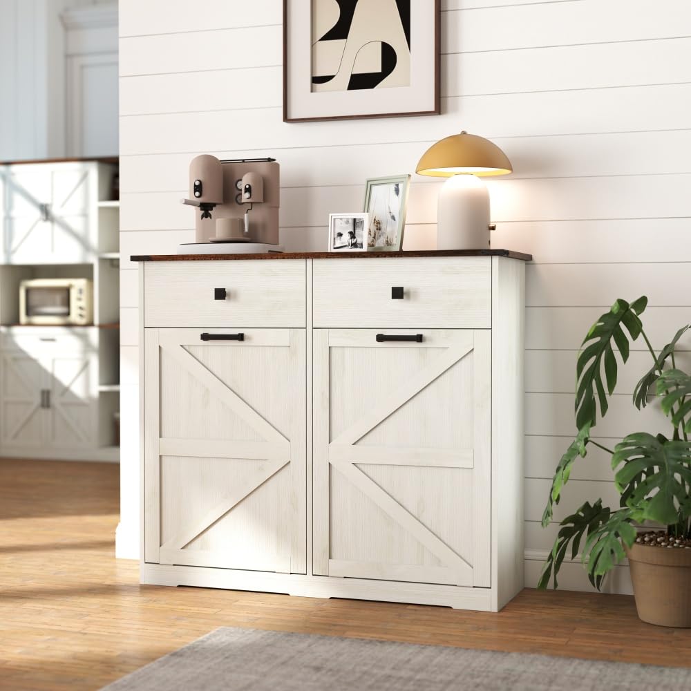 Antique White Woodgrain Tilt Out Trash Cabinet H922