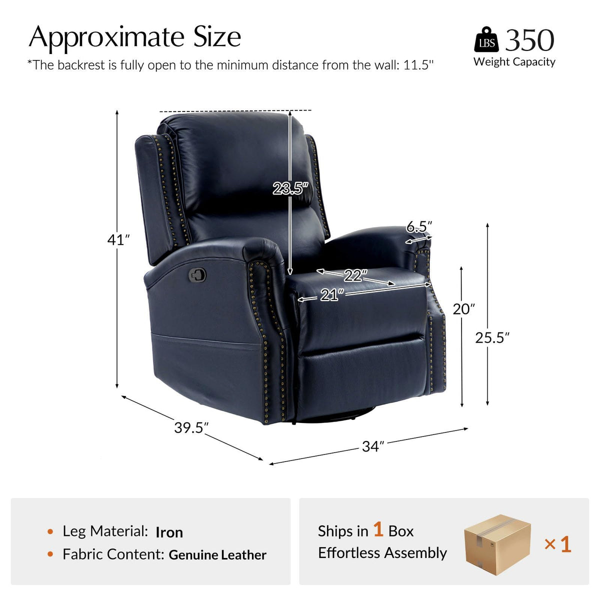 Navy Swivel Rocking Recliner H640854