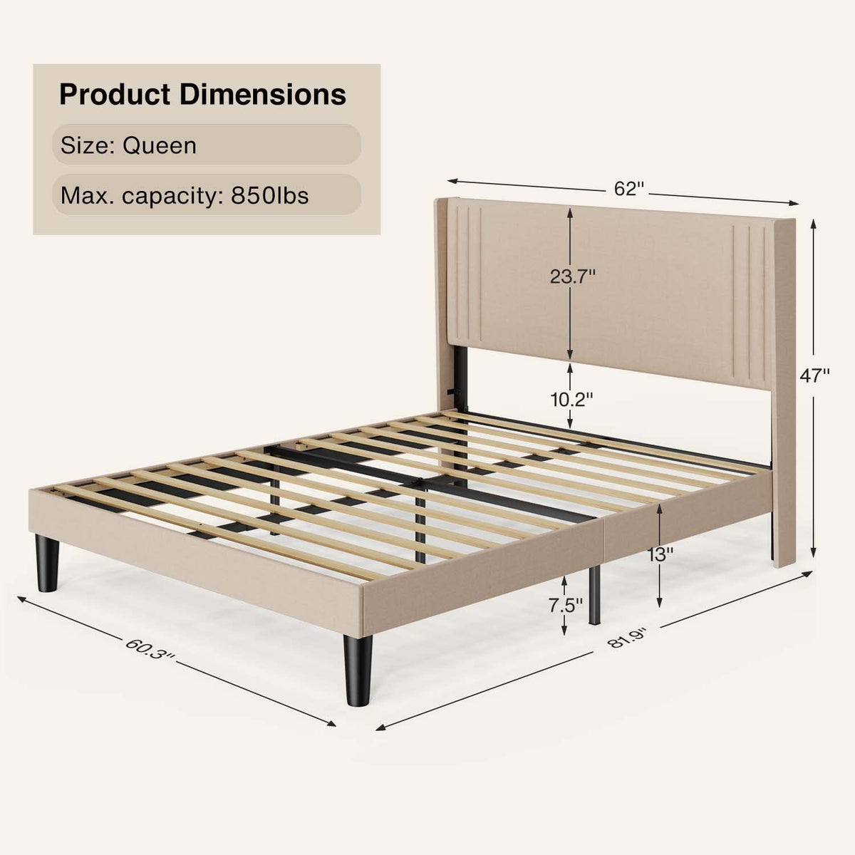 Queen Upholstered Platform Bed with Wingback Headboard O26490