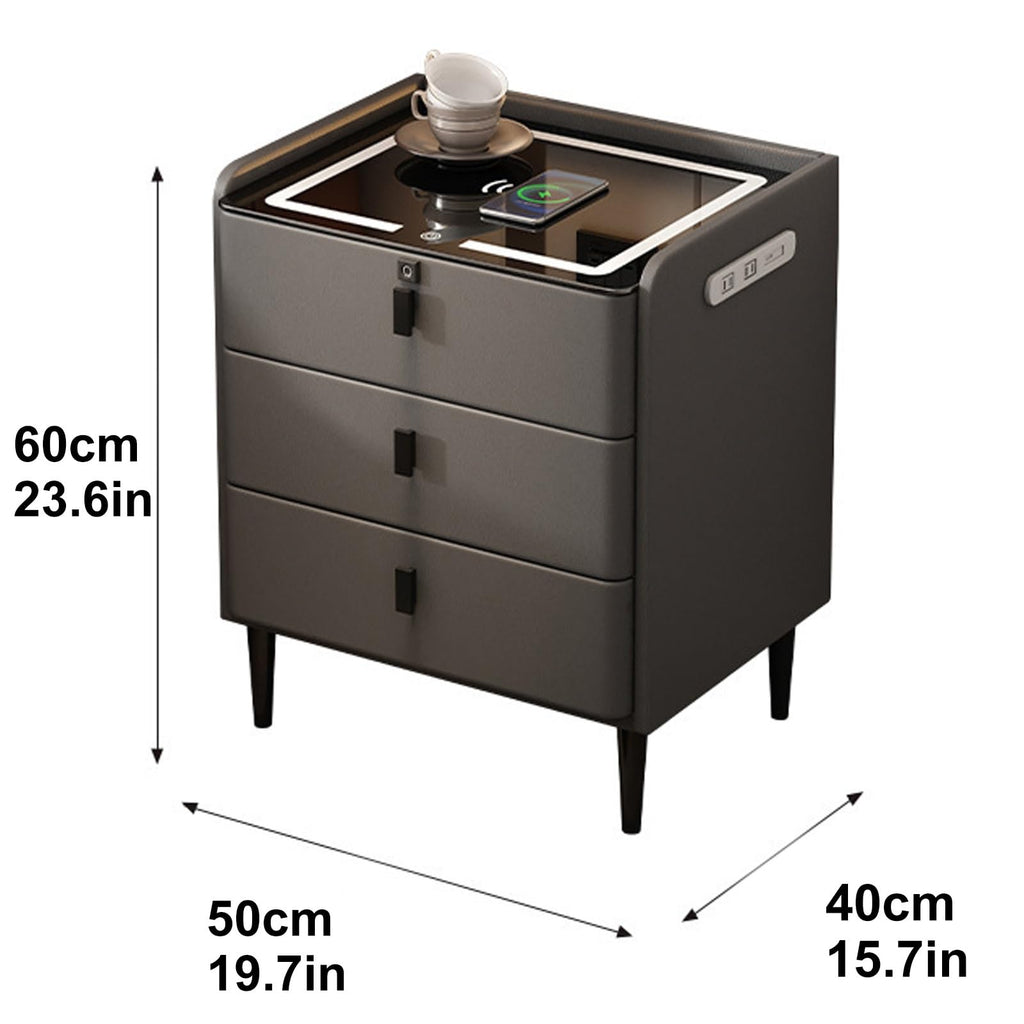 Khaki Nightstand with Wireless Charging Station and 3 Drawers P359583