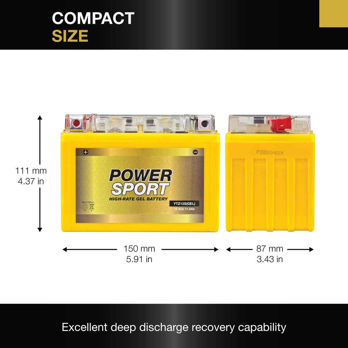 12V 11.2Ah 200 CCA GEL Motorcycle Battery with Nut & Bolt Terminals Y9474