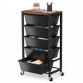 Black 5 Drawer Rolling Storage Cart with Wooden Tabletop H743