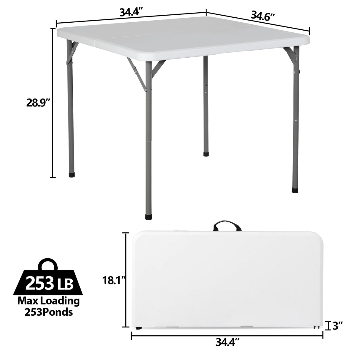 White 3 Foot Folding Card Table with Carrying Handle U482912