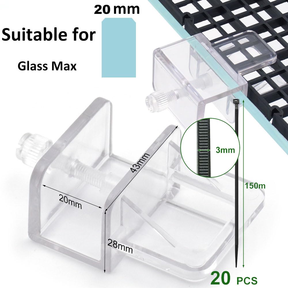Fish Tank Anti-Jump Set, Aquarium Lid, 8 Pieces Plastic Grid with Brackets and Cable Ties S7258