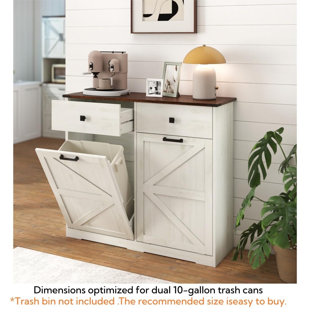 Antique White Woodgrain Tilt Out Trash Cabinet H922