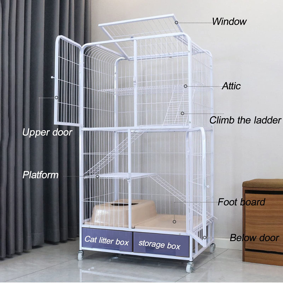 Black Folding Metal Cat Cage Dog Crate D898