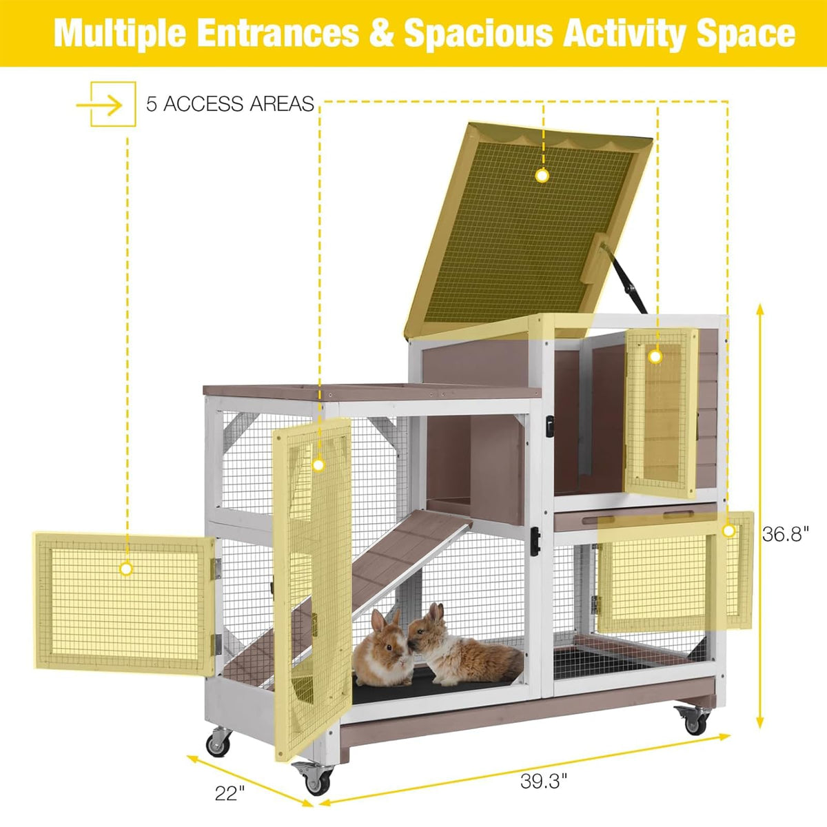 2 Story Wood Rabbit Hutch with Wheels Y983