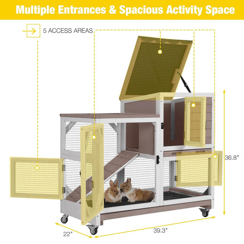 2 Story Wood Rabbit Hutch with Wheels Y983