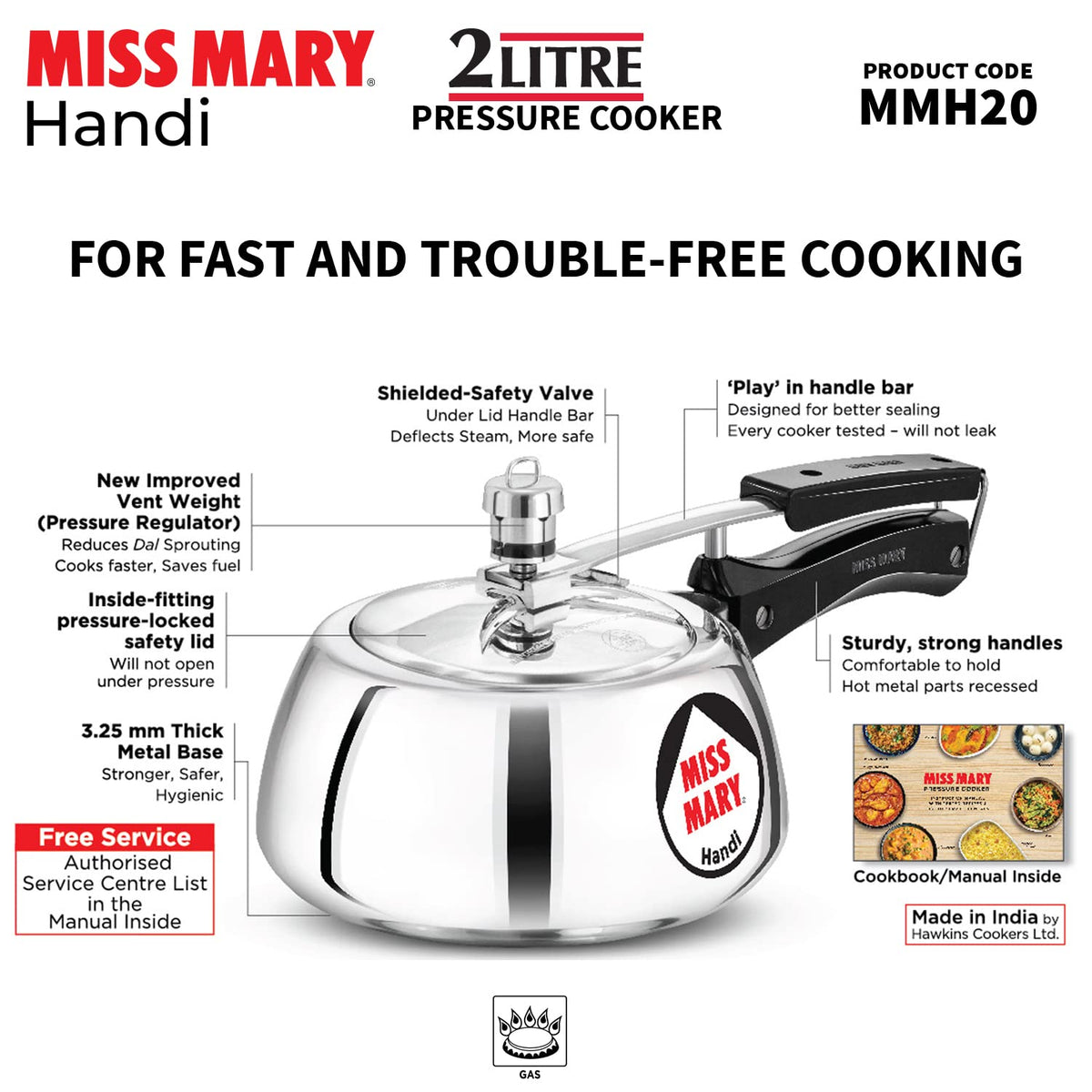 2 Litre Aluminium Pressure Cooker U6985
