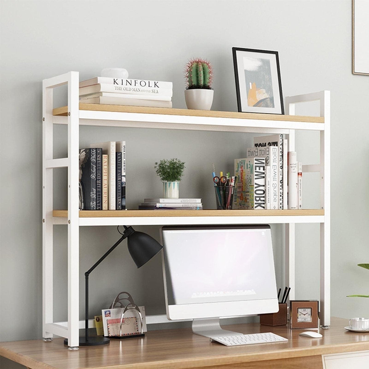 Solid Wood 2 Tier Bookshelf Desk D33069