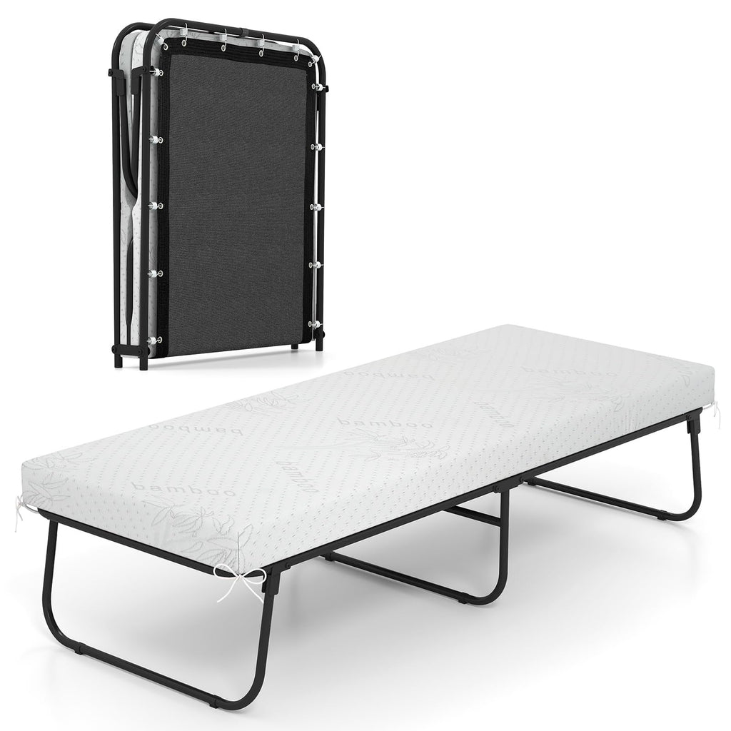 Folding Bed with Mattress Cot Size 75” x 31” Memory Foam Metal Frame L9646