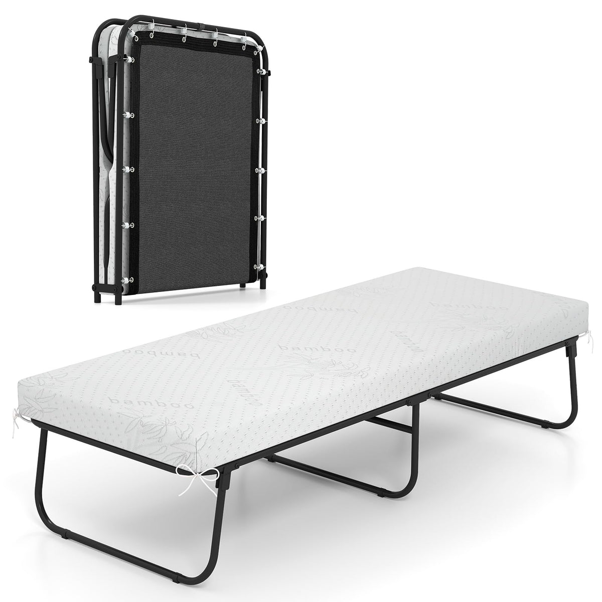 Folding Bed with Mattress Cot Size 75” x 31” Memory Foam Metal Frame L9646