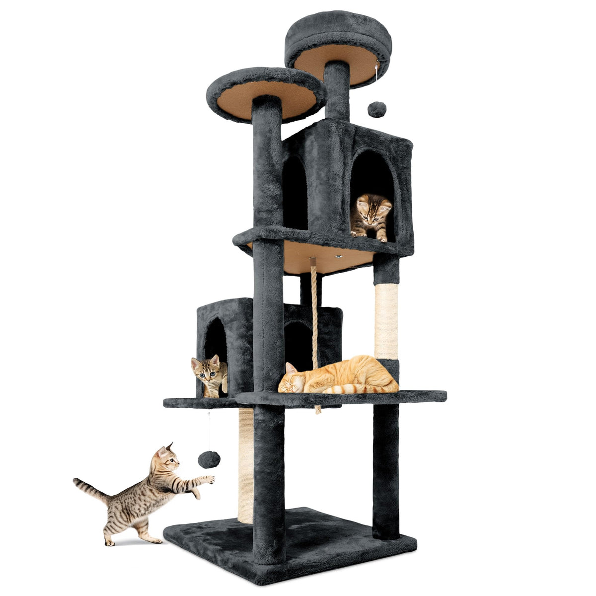 58.5inch Plush Multi-Level Cat Tree Tower with Cat Cave and Scratching Post F359