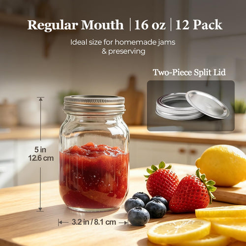 16 oz Regular Mouth Mason Jars 12 Pack F372770